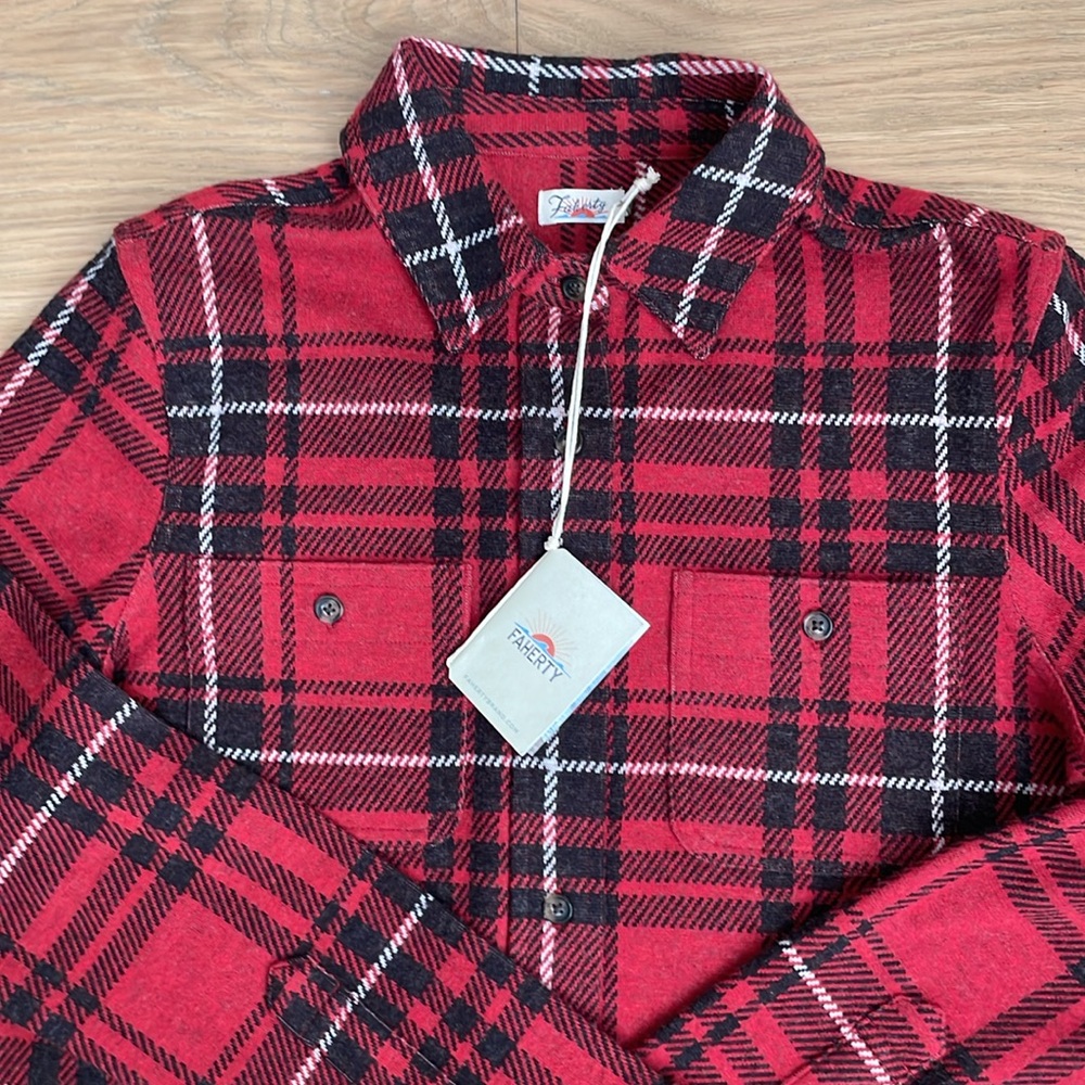 Faherty Red and Black Plaid Button Down Shirt
